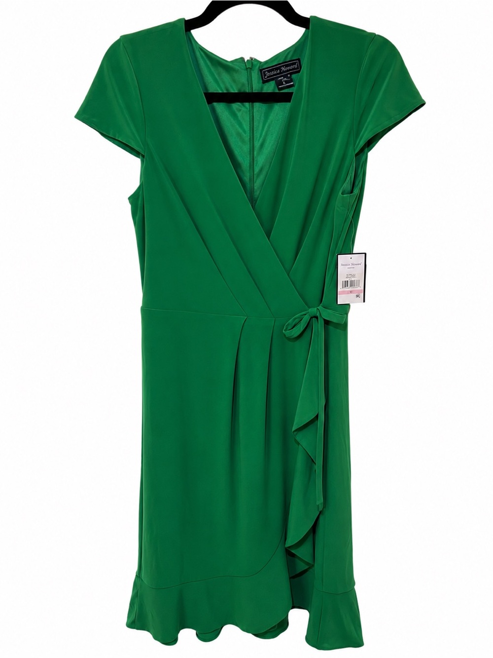 Jessica Howard Emerald Green Faux-Wrap Cap Sleeve Dress